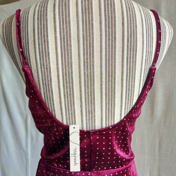 Sparkly Velvet Burgundy Gold Strappy Mini Dress Cutout Size Large - Picture 10 of 16